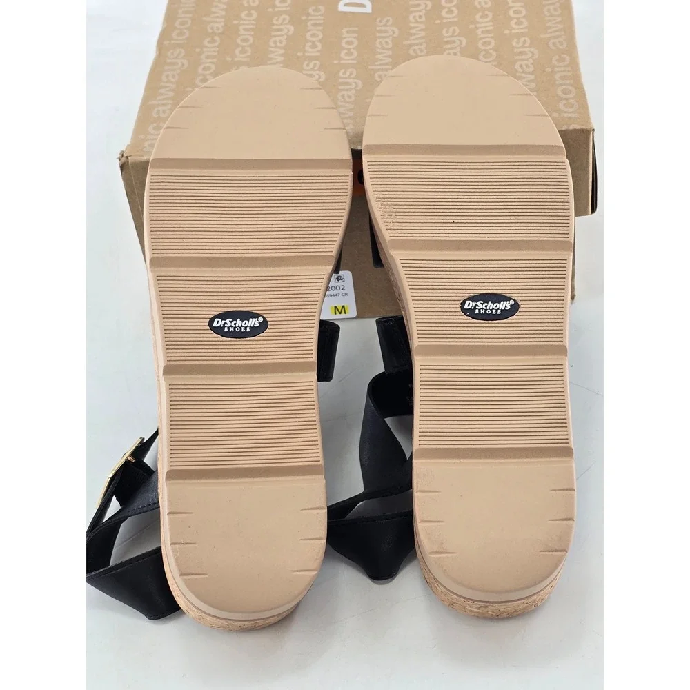 Dr. Scholl's Once Twice Sandals Womens 8 Black Strappy Cork Wedge -Excellent
